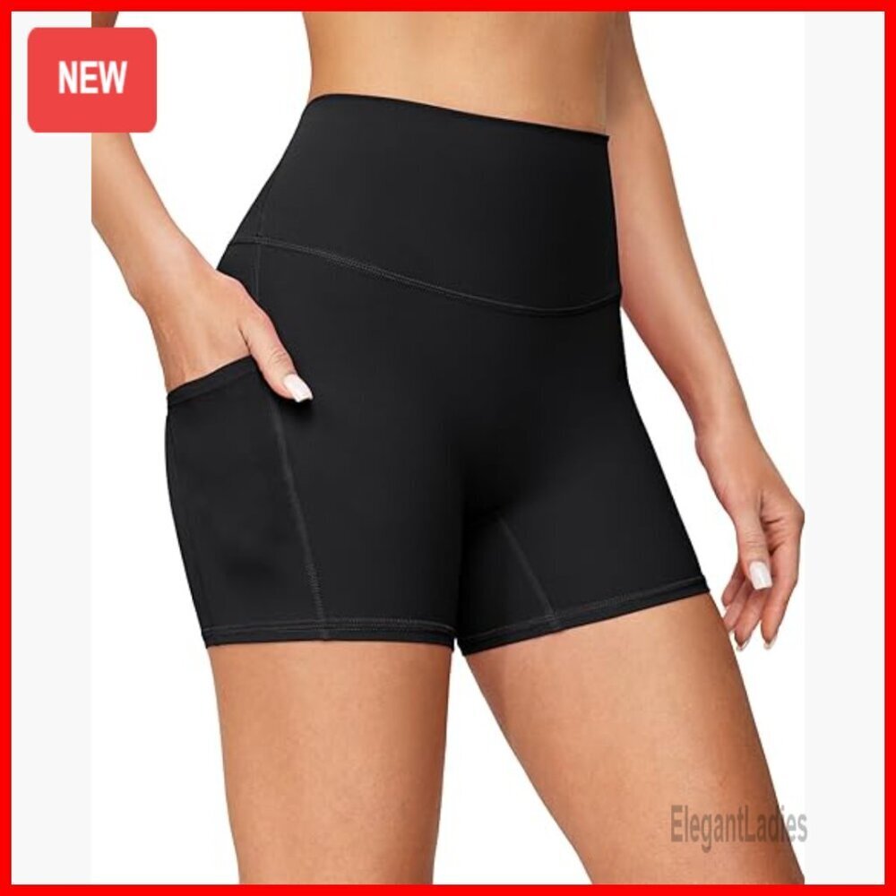 High Waisted 4" Bike Shorts with Pockets Tummy Control Workout Running
